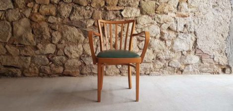 Antiker Armlehnenstuhl vintage Holzstuhl Buche Polster grün gebraucht 2han